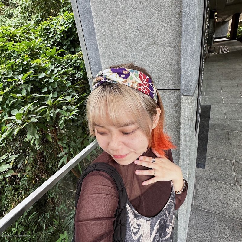 手工发带 / 深紫大樱花 / 金边 / 东京限定 / 麻质 / 女装 - 发饰 - 棉 紫色