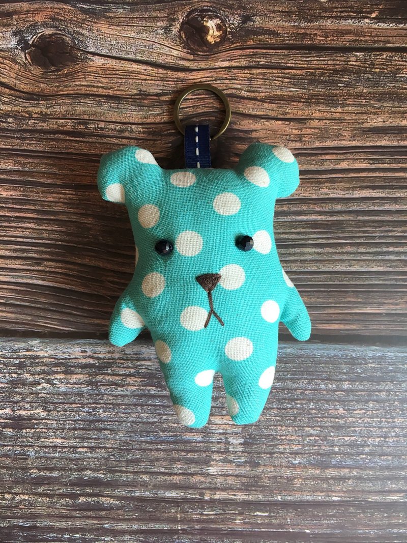 湖水蓝大点点-熊熊钥匙圈 - 吊饰 - 棉．麻 蓝色