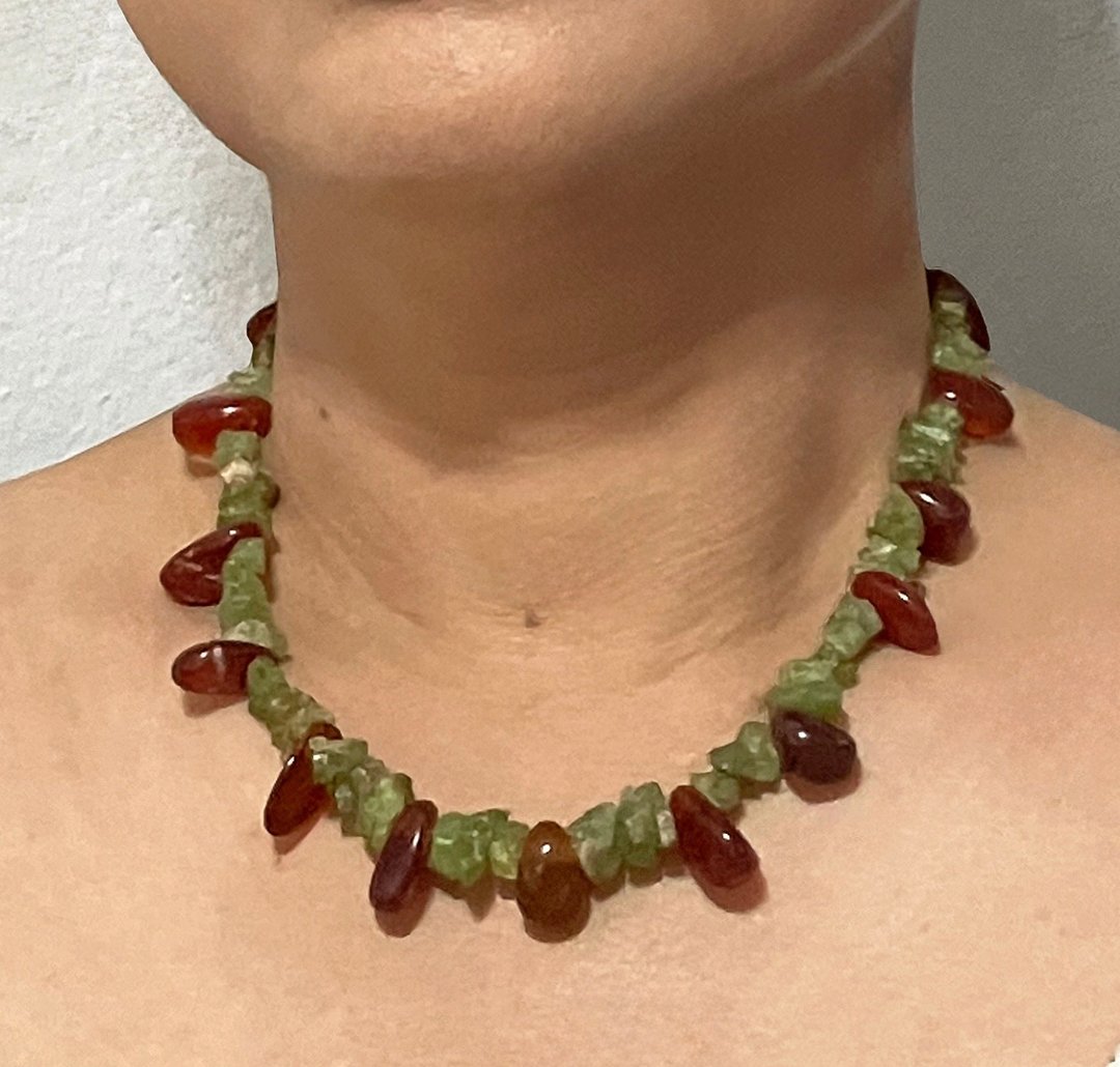 橄榄石与玛瑙幸运石项链 Peridot and Agate lucky necklace, 送给妈妈的幸运石项链 - 项链 - 宝石 绿色