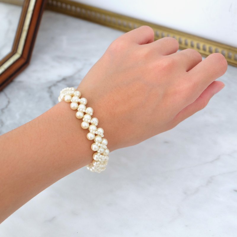 法国复古象牙色珍珠手链 - 手链/手环 - 树脂 白色