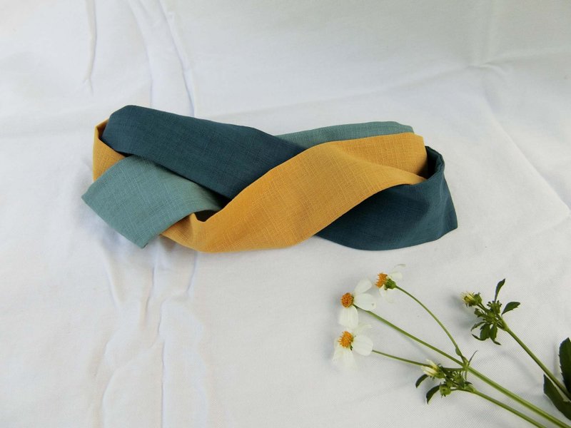 绿草与芒果黄麻花卷发带 - 发带/发箍 - 棉．麻 多色