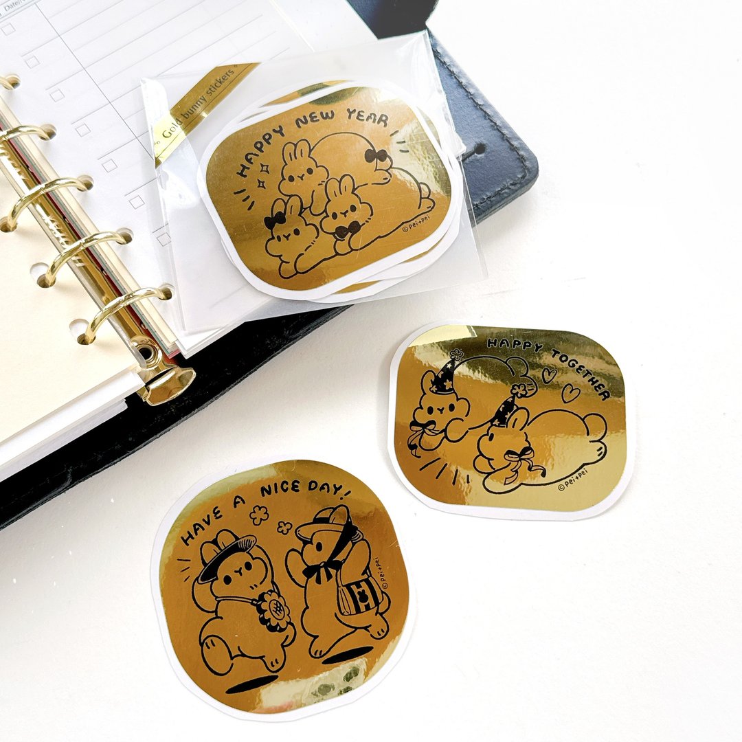 小兔金色贴纸(３入) - 贴纸 - 塑料 金色