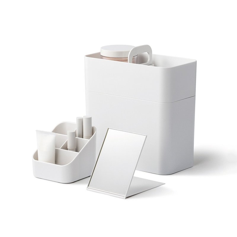 日本like-it 日制手提便携型化妆品收纳盒套组(附镜子)-多色可选 - 收纳用品 - 塑料 白色