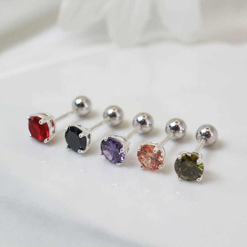 【SWS饰品】5mm迷你锆石 纯银锁珠耳环 转珠设计 (一对) - 耳环/耳夹 - 纯银 多色