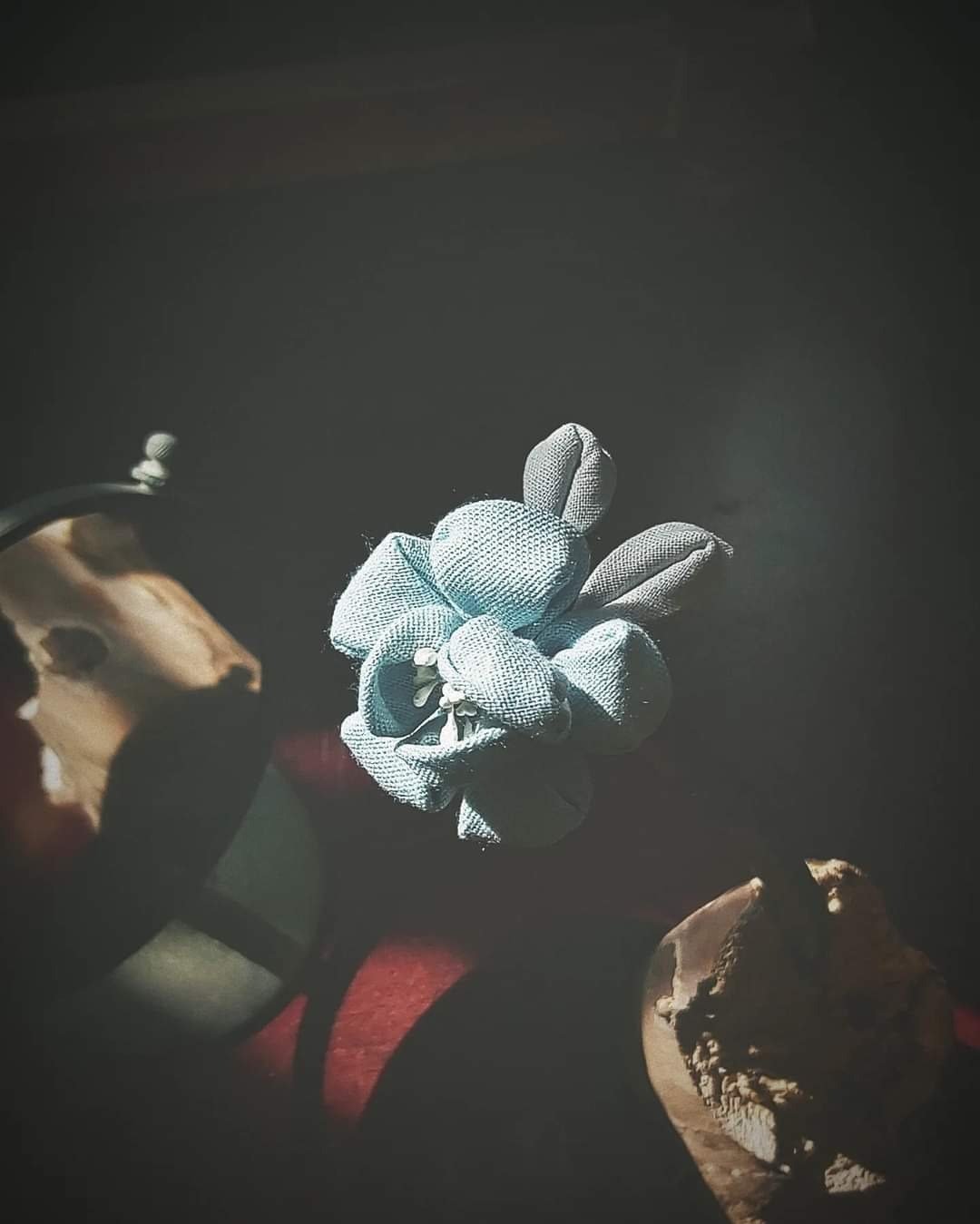发簪/花簪/木簪/樟木/和风布花/细工花/つまみ细工/二十四节气 - 发饰 - 木头 蓝色