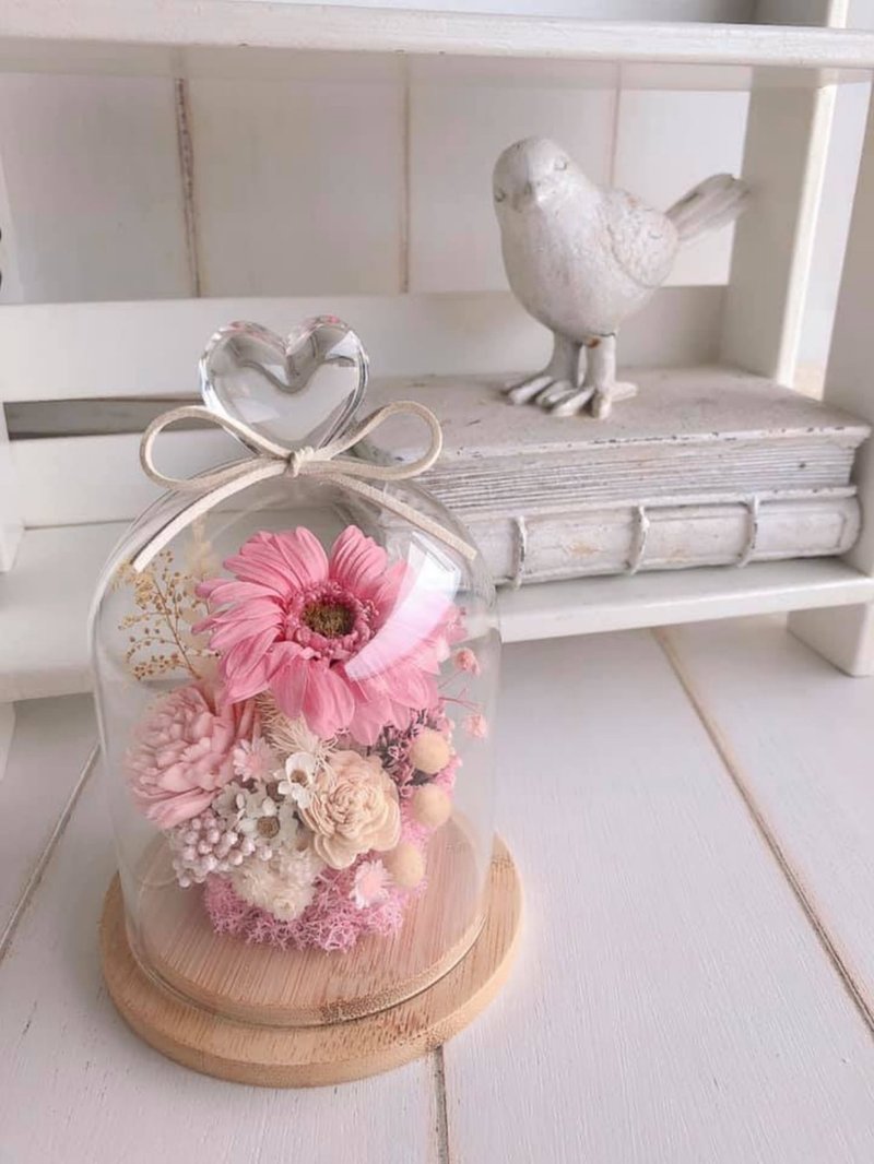 樱花粉永生向日葵/爱心玻璃花盅 - 干燥花/捧花 - 植物．花 