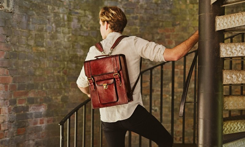 Flynn 经典 old-school牛皮后背包 - 后背包/双肩包 - 真皮 咖啡色