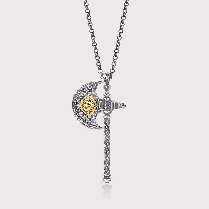 Ragnar 925纯银与18K金镀黄铜红色斧头坠饰 - 项链 - 纯银 红色