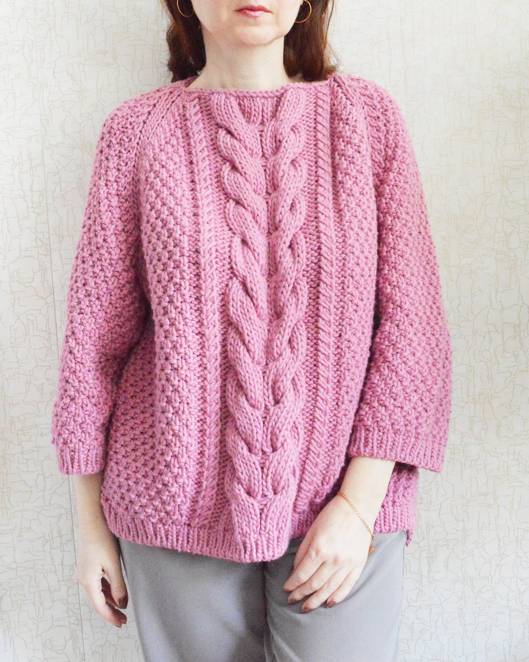 Womens pink knitted sweater. Oversized jumper handmade. - 女装针织衫/毛衣 - 羊毛 粉红色