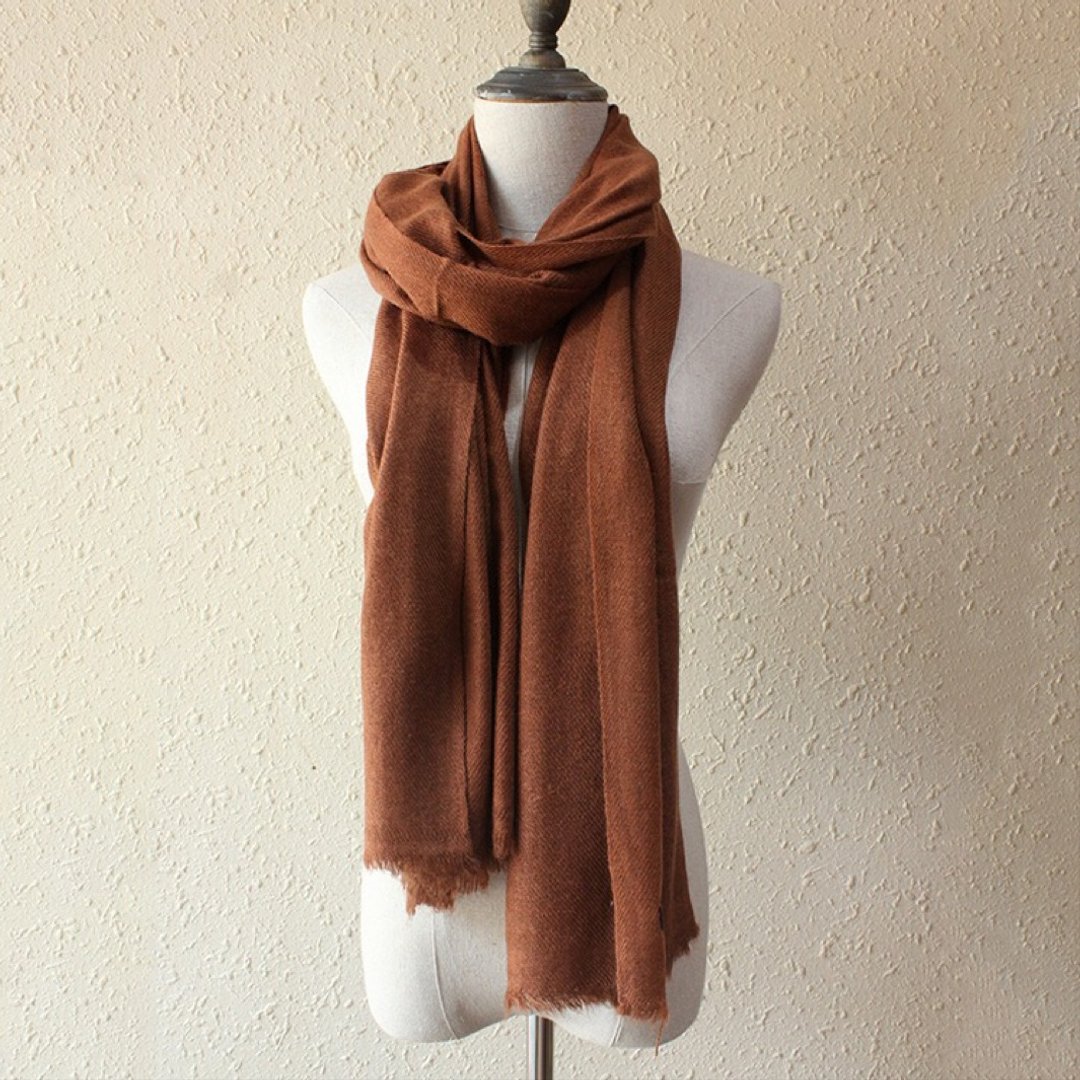 尼泊尔Cashmere 羊绒围巾/披肩 手工编织 棕色 - 围巾/披肩 - 羊毛 咖啡色