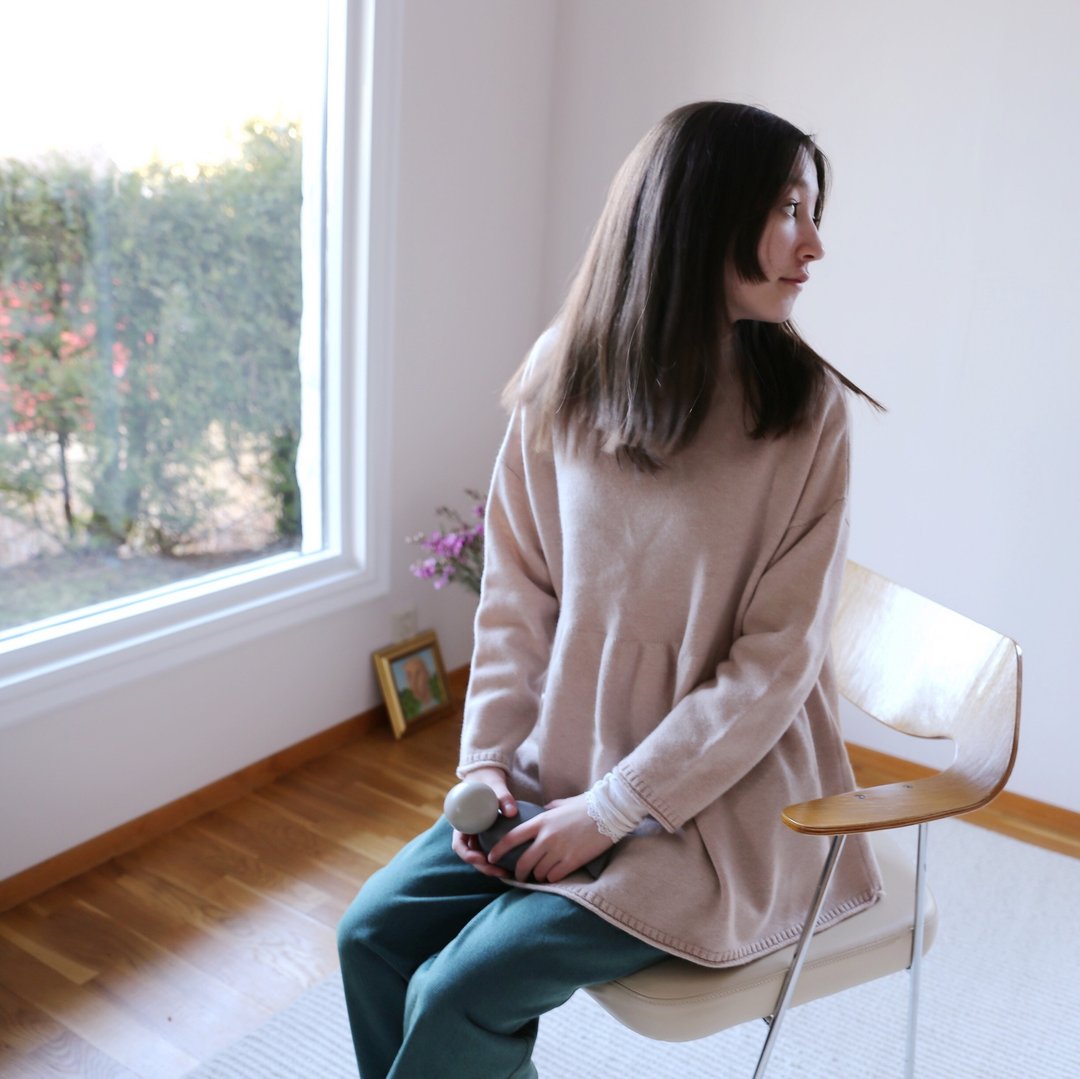 樱花水 羊绒羊毛混纺粉杏色宽松长袖毛衣 - 女装针织衫/毛衣 - 羊毛 