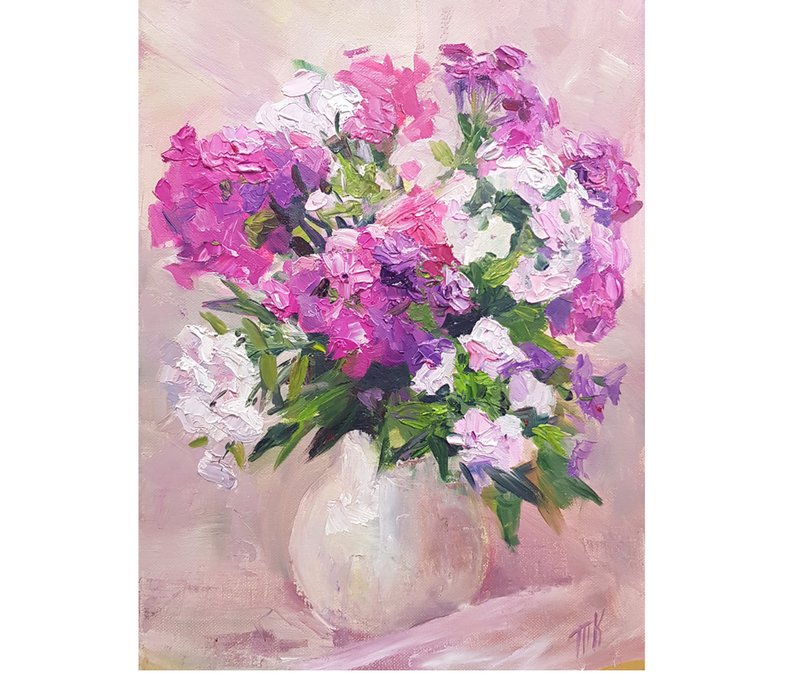 Pink Flowers Oil Painting Original Artwork Hanging Canvas Flower Wall Art - 墙贴/壁贴 - 其他材质 粉红色