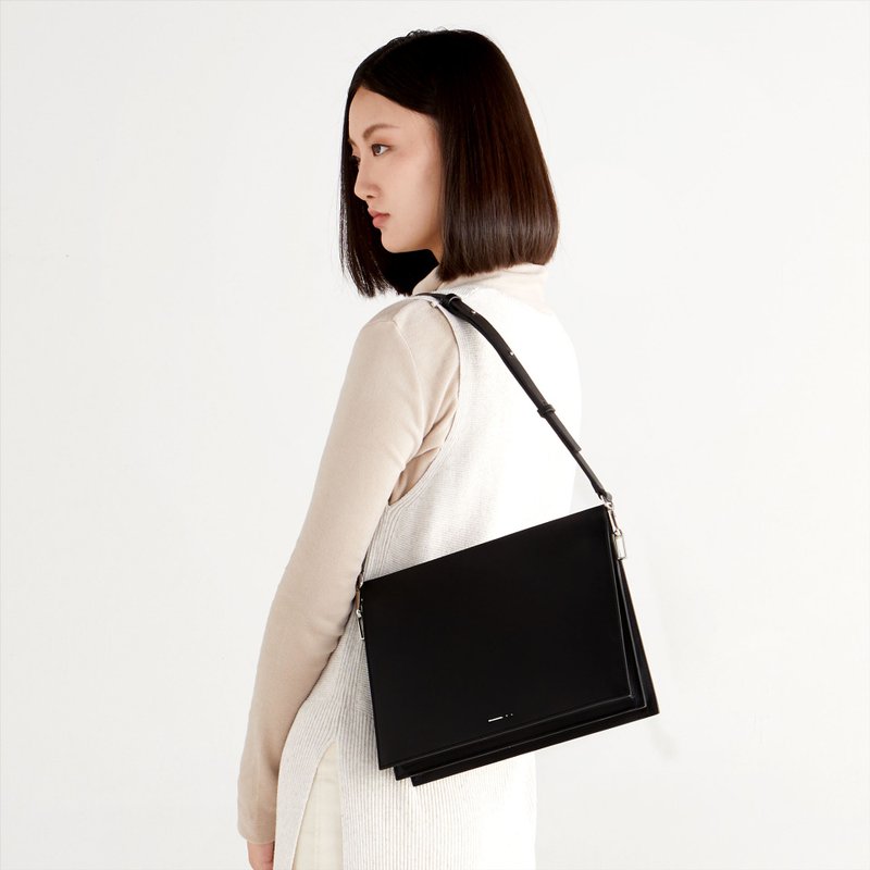 DA06 Shoulder Bag – Black (Minimal Leather Bag) - 手提包/手提袋 - 真皮 黑色