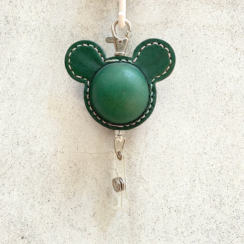 米奇植鞣牛皮胖肚肚伸缩拉拉扣 邮差绿 通勤 上班族 易拉扣 - 证件套/卡套 - 真皮 绿色