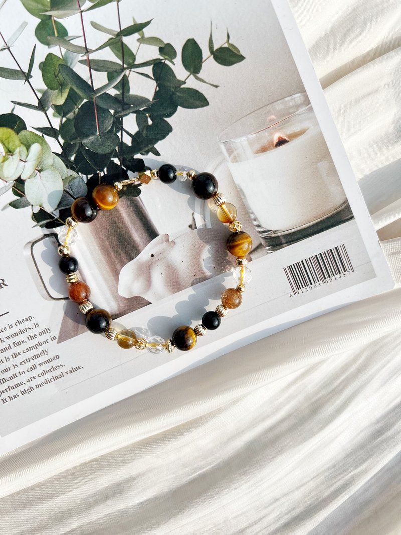 黄虎眼石 黑曜石 黄水晶 铜发晶 天然石 水晶 手链 手环 - 手链/手环 - 水晶 