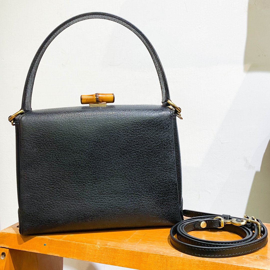 中古包Gucci|手提包|斜背包|单肩包|古董包|黑色手袋|Vintage Bag - 手提包/手提袋 - 真皮 黑色