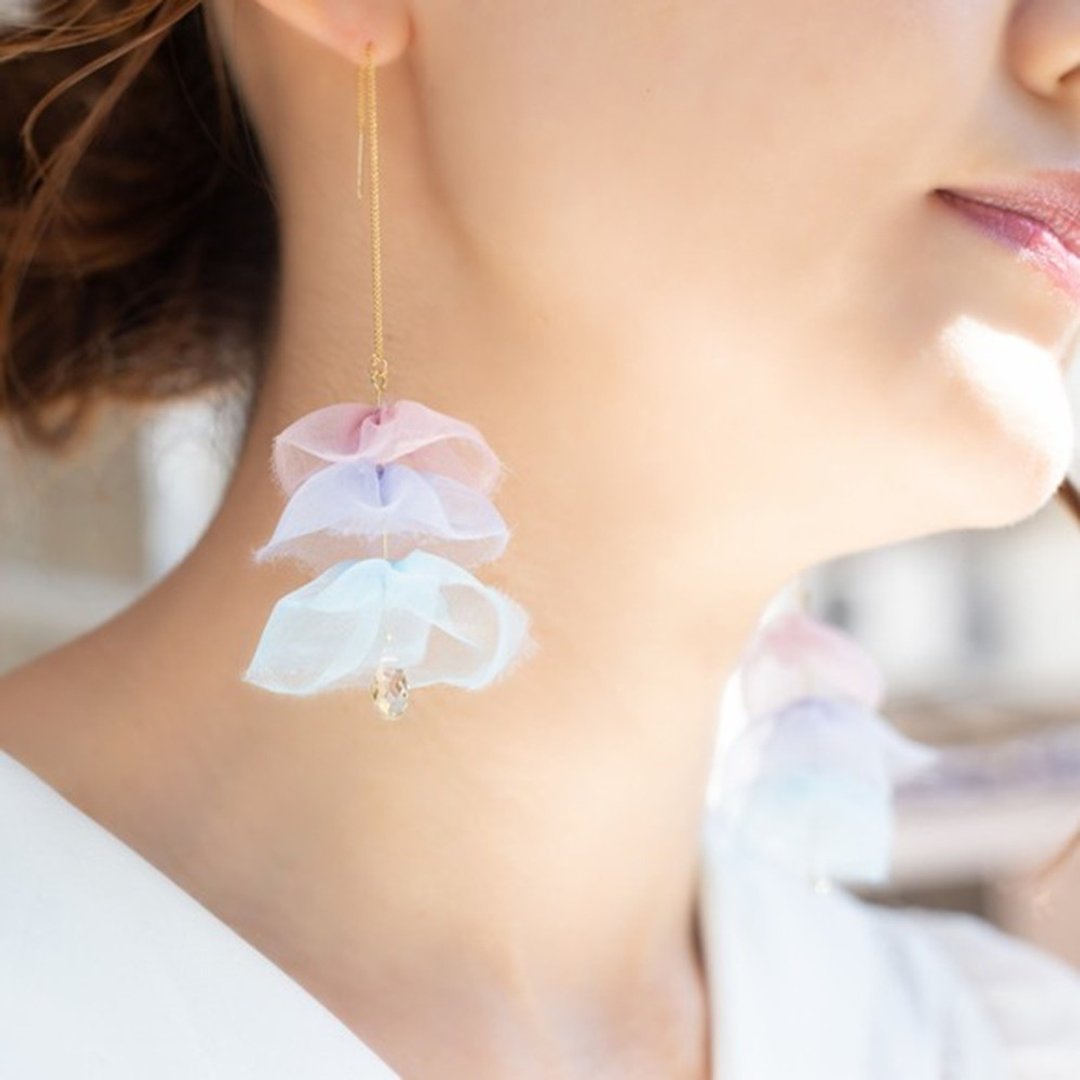 Kurage tiered earrings / Clip-On | 18kgp | Adult pastel - 耳环/耳夹 - 其他材质 紫色