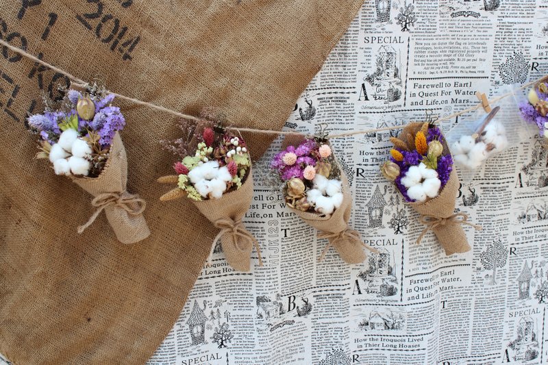 -小花亲亲- 麻布造型花束   - 植栽/盆栽 - 棉．麻 咖啡色