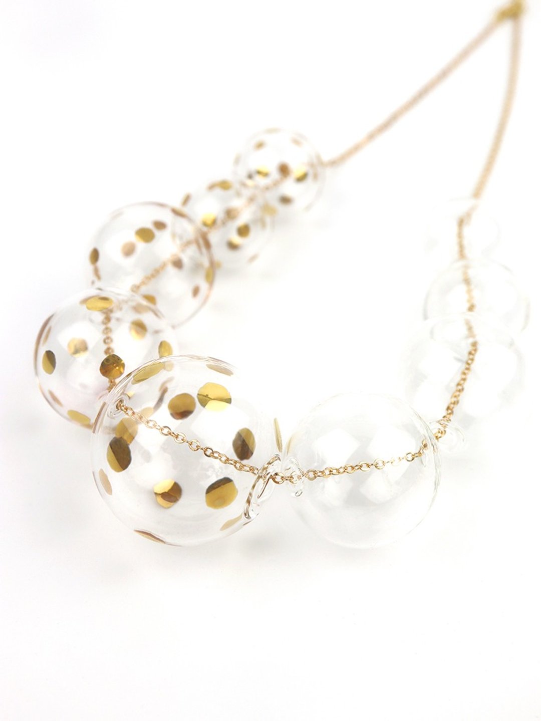 PERLA GOLD DOTS - 真金彩绘波点玻璃球 项链 - 颈链 - 玻璃 金色