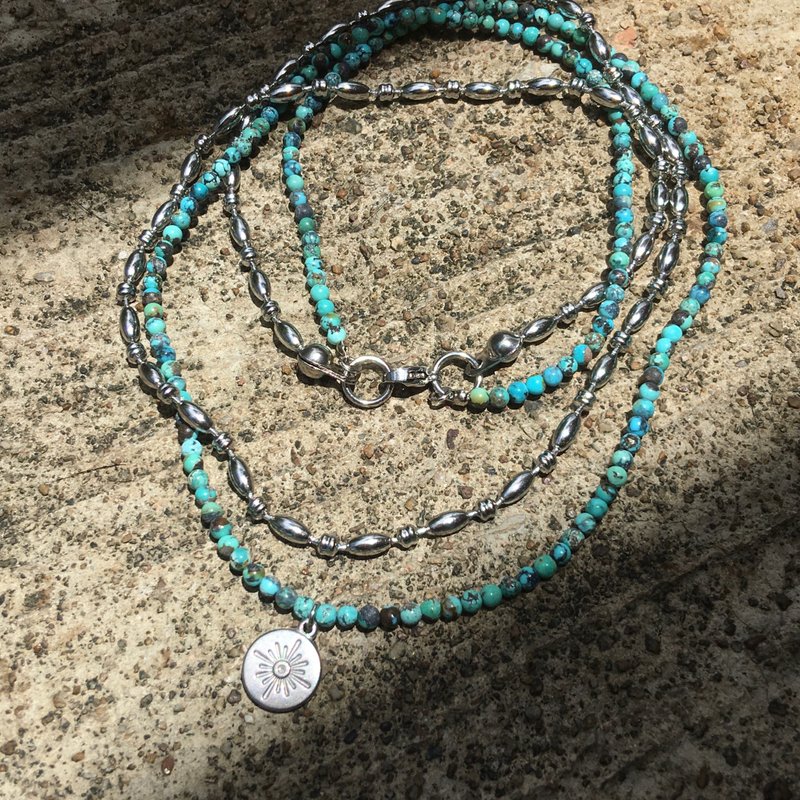 【Lost and find】双层 天然石 松石 太阳 项链 手链 双用 - 项链 - 宝石 蓝色