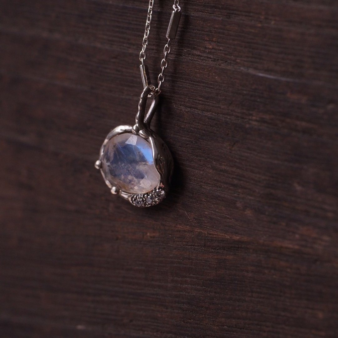 月光石手工纯银项链 六月诞生石 Moonstone Handmade - 项链 - 半宝石 蓝色