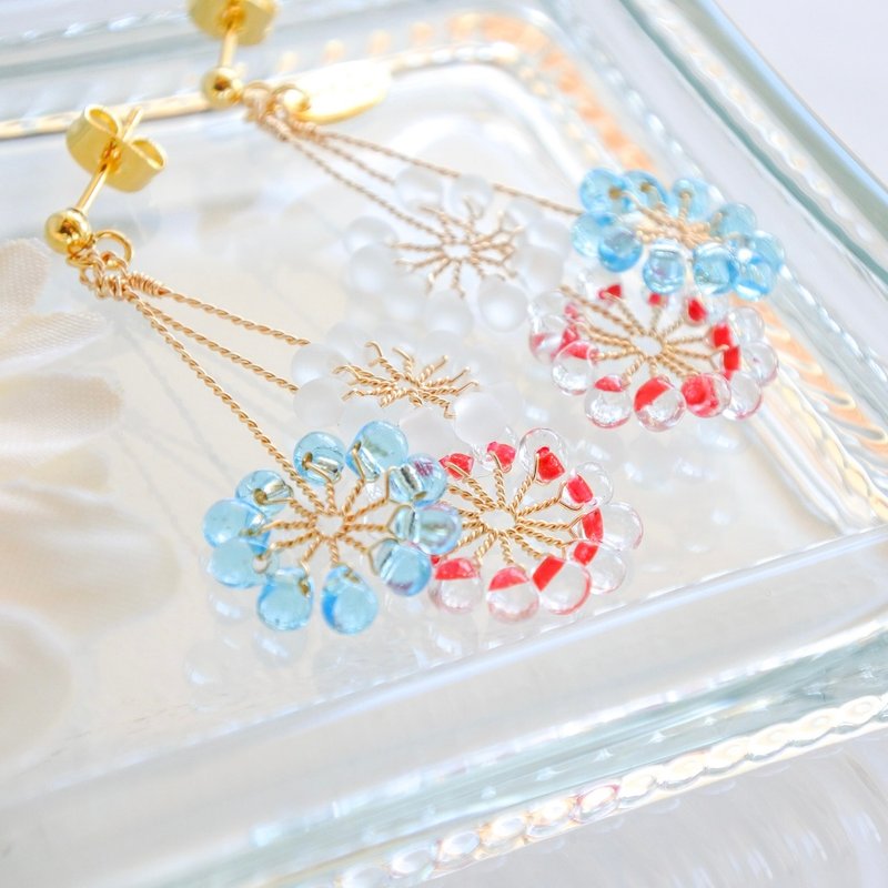 烟火先生 (牵牛花) - 耳环/耳夹 - 其他金属 红色