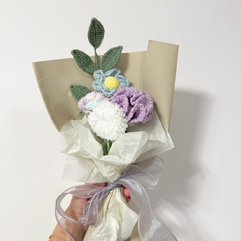 鈎针编织康乃馨花束 - 干燥花/捧花 - 棉．麻 紫色