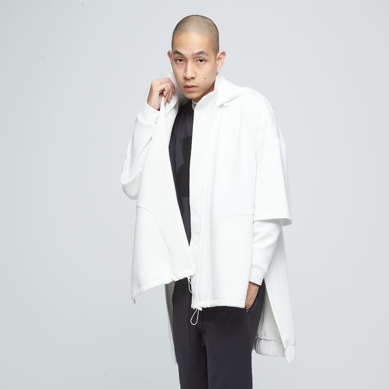 台湾制-棉柔造型连帽外套(中性)-香槟白 - 男装外套 - 聚酯纤维 白色