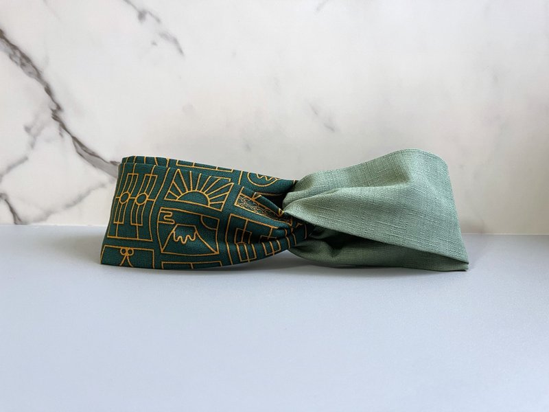 双拼发带 / 台湾绿花窗 - 湖水绿 - 发带/发箍 - 棉．麻 绿色