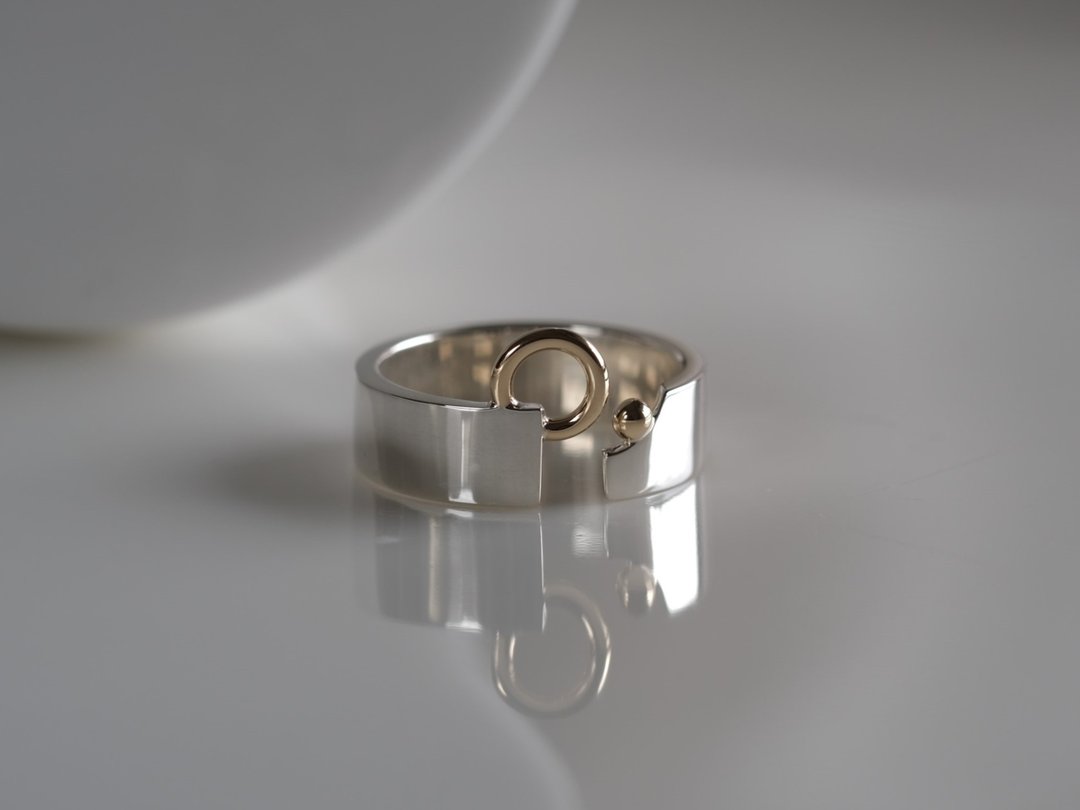 K10YG × silver925 Tveir hringir ring 双色组合戒指 10K 银饰 - 戒指 - 其他金属 银色