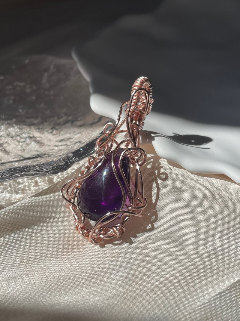 珍饰 － 紫水晶金属绕线吊坠 - 项链 - 水晶 