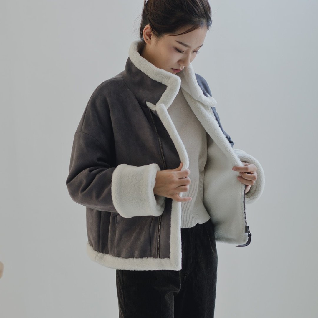 加厚毛毛牧羊人保暖外套 復古機車外套 O190531 - 女装休闲/机能外套 - 棉．麻 灰色