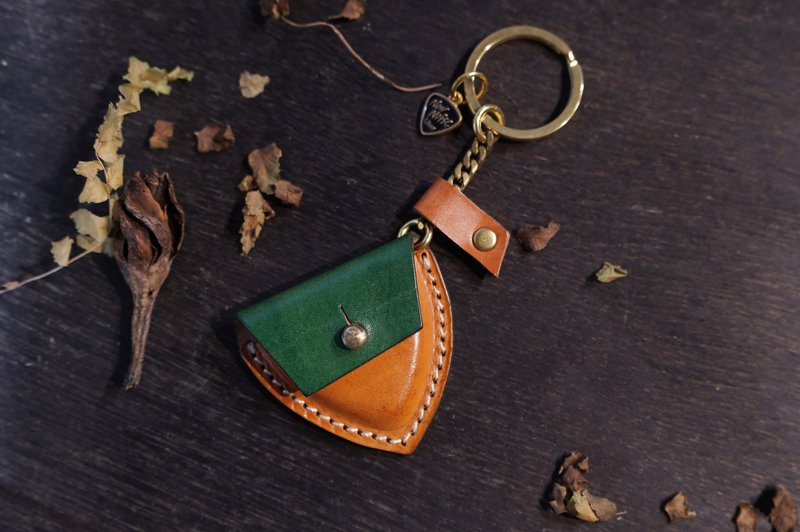 PICK 吉他拨片 立体皮革收纳袋 黄铜钥匙圈 - 吊饰 - 真皮 绿色