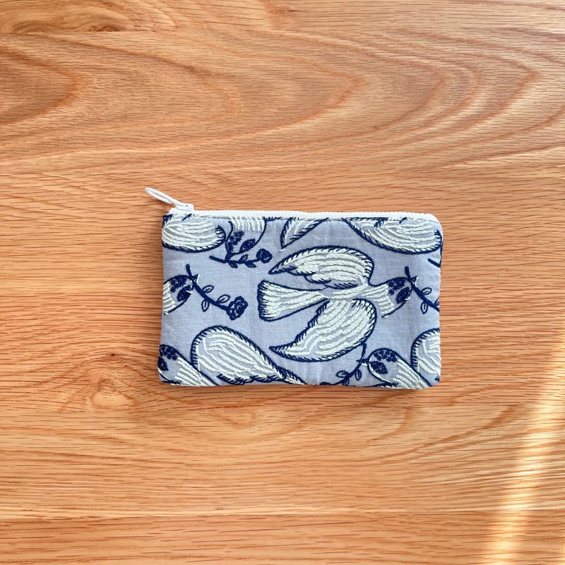 minä perhonen following day 收纳包 附口袋 鸟图案 - 化妆包/杂物包 - 棉．麻 灰色