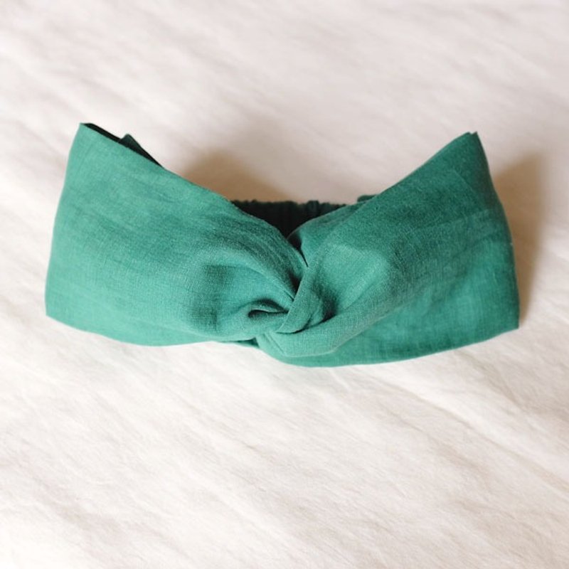 自然风宽发带。绿油油亚麻 - 发饰 - 棉．麻 绿色