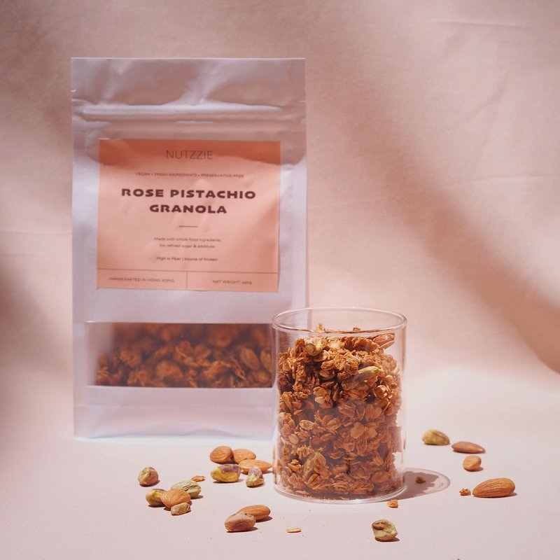 【不含精制糖、防腐剂】玫瑰开心果手工燕麦片 - 谷物麦片 - 新鲜食材 卡其色
