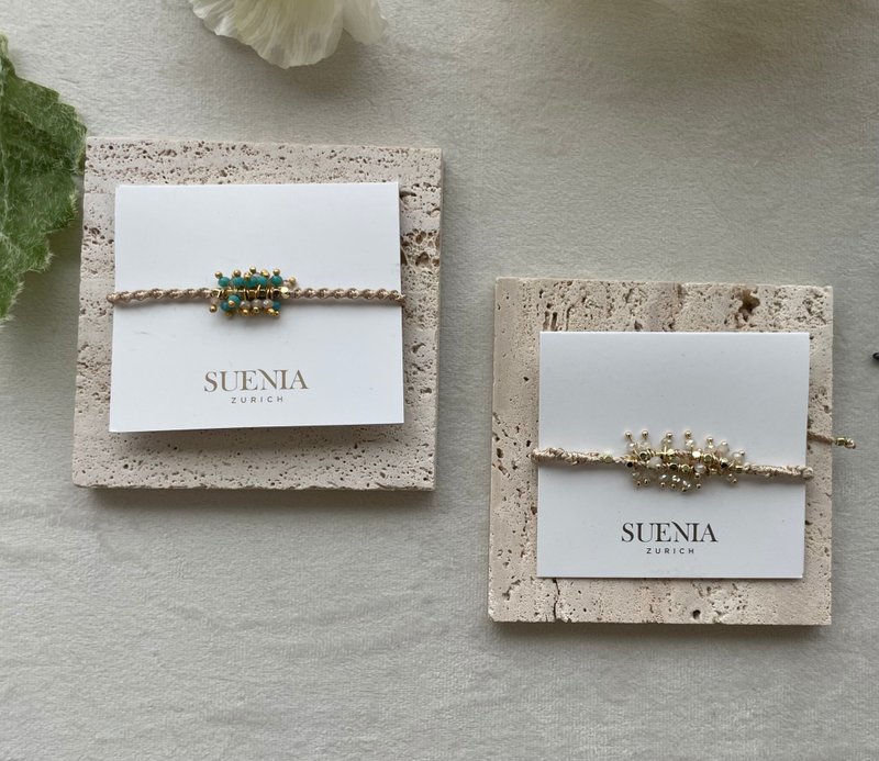 ANGELA 安琪拉银白编织手环 手工串珠手环 可调手环 白水晶 - 手链/手环 - 宝石 白色