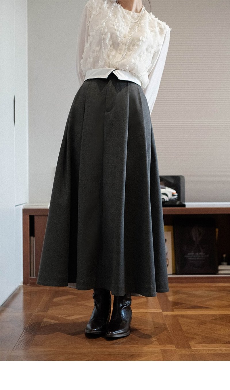 复古  高腰显瘦垂坠西装法式A字加长半身裙 - 裙子 - 其他材质 