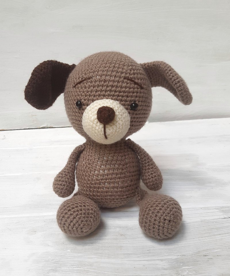 Hand Crochet Funny Dog Stuffed Toys Animals Knit Amigurumi Gift - 玩具/玩偶 - 压克力 卡其色