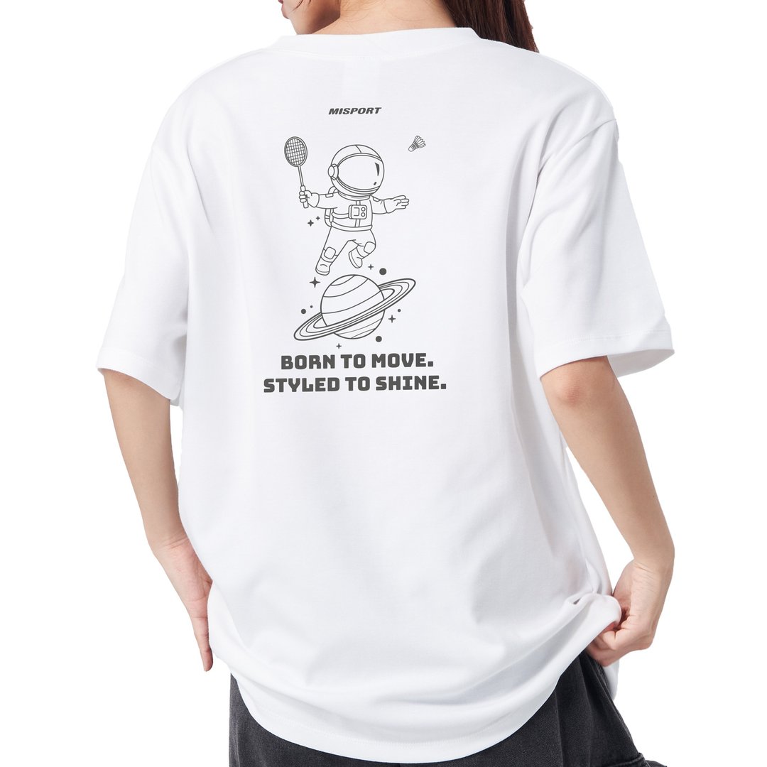 立体机能棉T-运动太空人-大图线条背图款-羽球 机能服 MIT台湾制 - 男装运动衣 - 聚酯纤维 白色