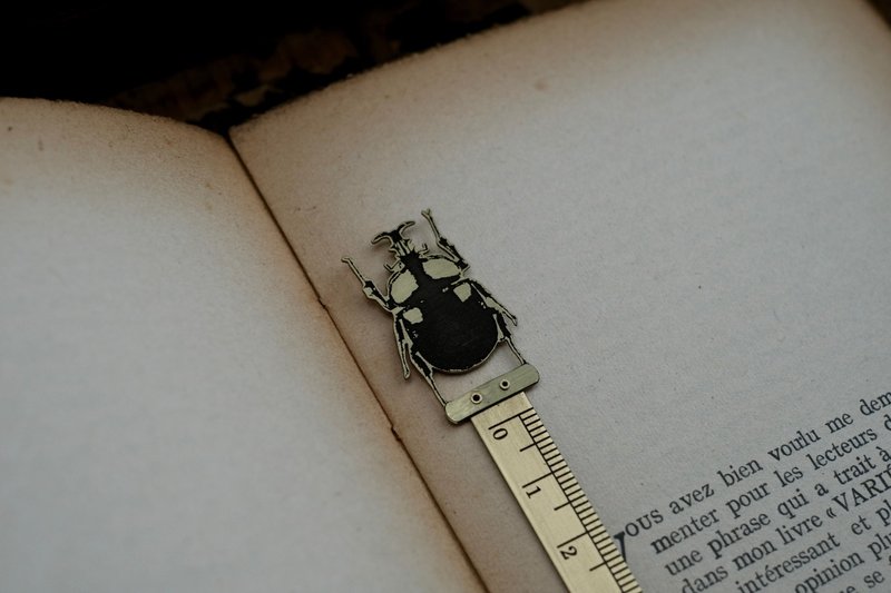 【脐加厝】文具系列│手工黄铜动物书签尺│进阶款独角仙 - 书签 - 铜/黄铜 