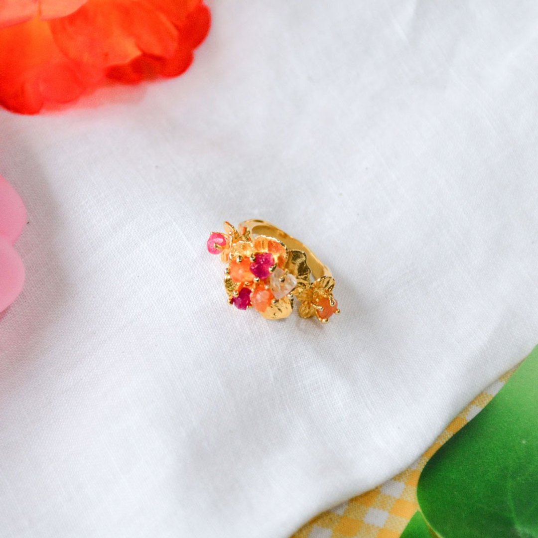 Hibiscus ring - 戒指 - 半宝石 金色