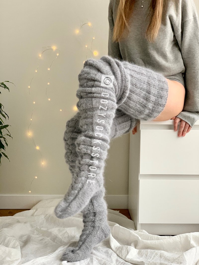 内衣丝袜大腿高筒袜加大码针织毛绒袜保暖裤 - 丝袜 - 羊毛 灰色