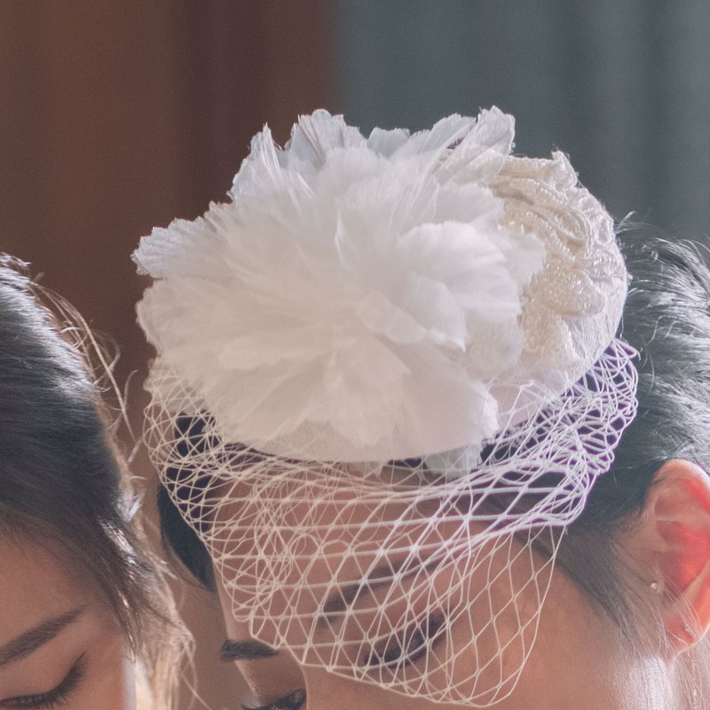 白色手工头饰 - 帽子 - 棉．麻 白色