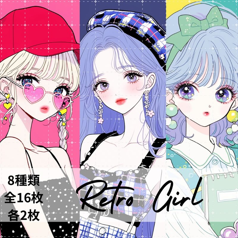 8款 pinokkumashop 人物贴纸 女孩贴纸 拼贴素材 - 贴纸 - 纸 