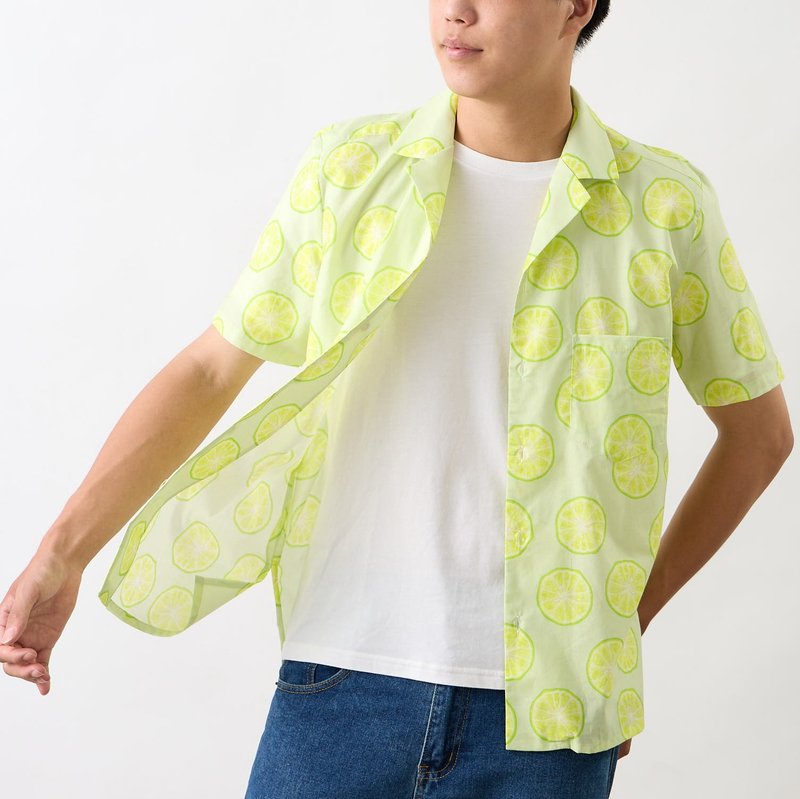 国民花衬衫_柠檬 - 男装衬衫 - 棉．麻 蓝色