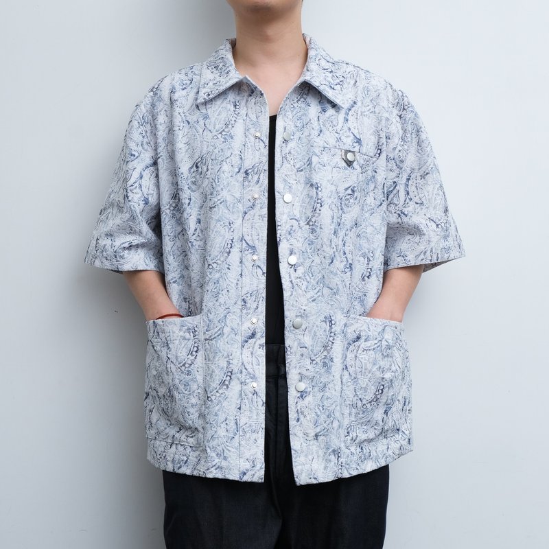 KAIKAI - Insomnia - 腰果花提花牛仔外套 - 男装外套 - 棉．麻 蓝色