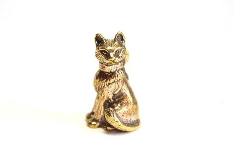 Cat - miniature statue of brass, metal figurine - 摆饰 - 铜/黄铜 