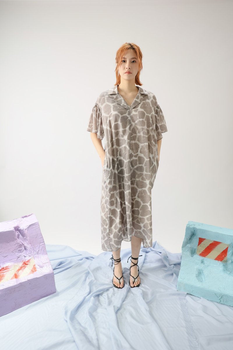 国民领压线洋装 - 洋装/连衣裙 - 棉．麻 