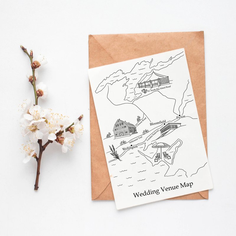 Custom Wedding Map, Unique Personalized Gift, Whimsical Venue Drawing, Digital - 电子手绘真人画像/绘画/插画 - 其他材质 黑色